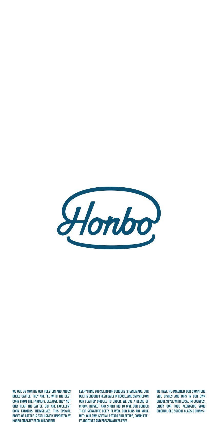 Honbo menu — our story and ingredients · Honbo 餐牌 — 品牌故事及食材